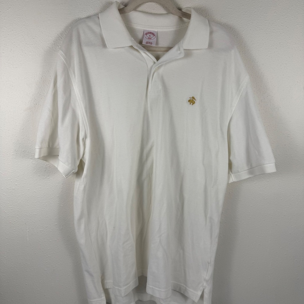 Brooks Brothers Mens XL White Short Sleeve‎ Polo Shirt Golden Fleece Logo Casual